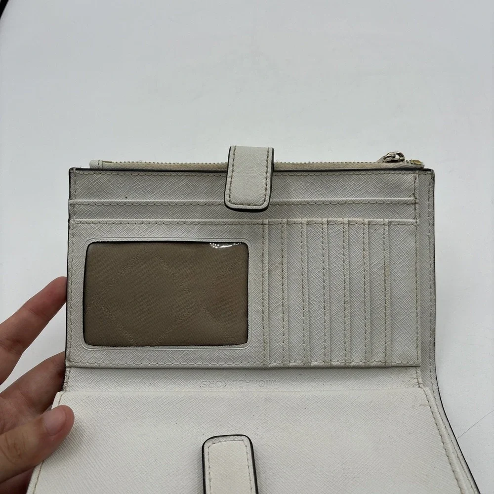 Michael Kors‎ Jet Set Travel Double Zip Saffiano Leather Wristlet Wallet White